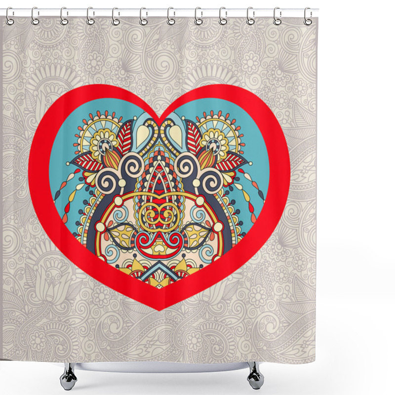 Personality  Heart Shape With Ethnic Floral Paisley Design For Valentine Day, Shower Curtains