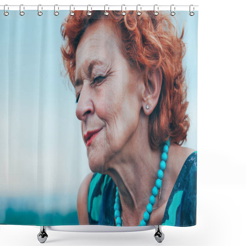 Personality  Depressed Mature Woman Feeling Alone Outside Shower Curtains