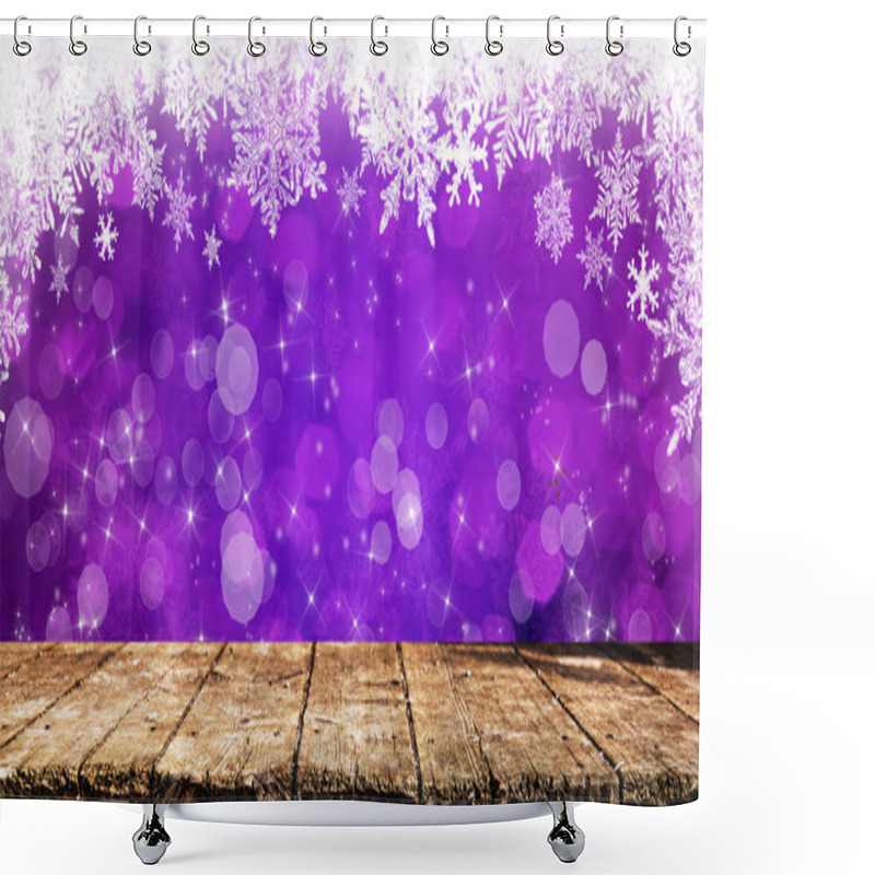 Personality  Empty Wooden Table With Christmas Background Shower Curtains