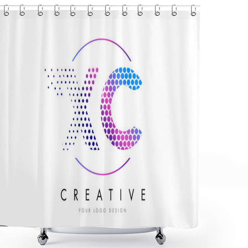 Personality  XC X C Pink Magenta Dotted Bubble Letter Logo Design Vector Shower Curtains