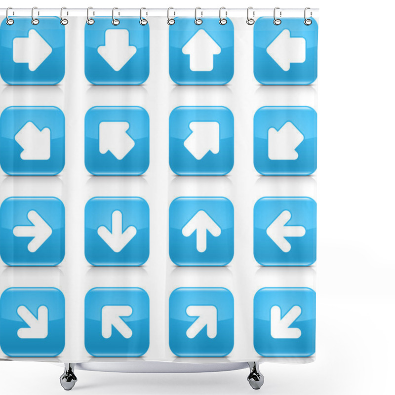 Personality  Blue Glossy Web Internet Button With White Arrow Sign. Rounded Square Shape Icon With Shadow And Reflection On White Background. This Vector Illustration Saved In 8 Eps Shower Curtains