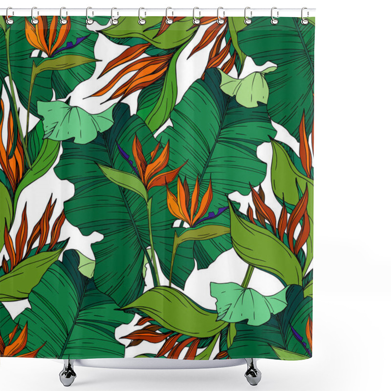 Personality  Vector Tropical Floral Botanical Flowers. Black And White Engraved Ink Art. Seamless Background Pattern. Shower Curtains