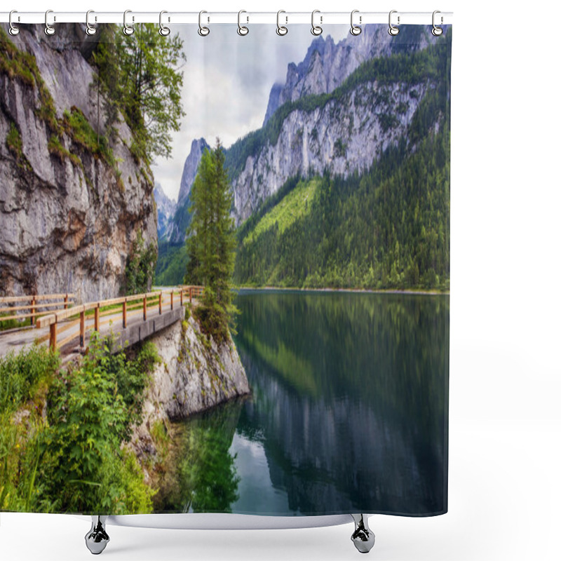 Personality  Lake Gosausee With Snow-capped Dachstein Mountain In The Backgro Shower Curtains