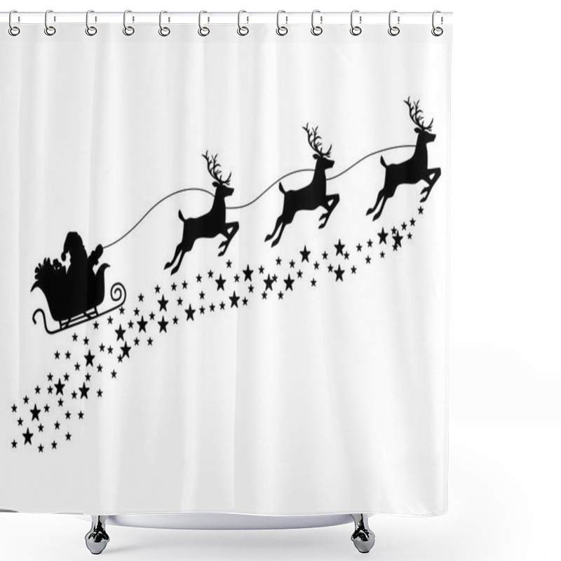 Personality  Silhouette Of Santa Claus On A Reindeer Sleigh. Isolate On White Background. Vector Illustration Eps Shower Curtains