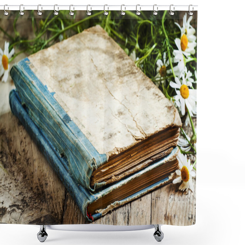 Personality  Old Books, Bouquet Of Field Daisies Shower Curtains