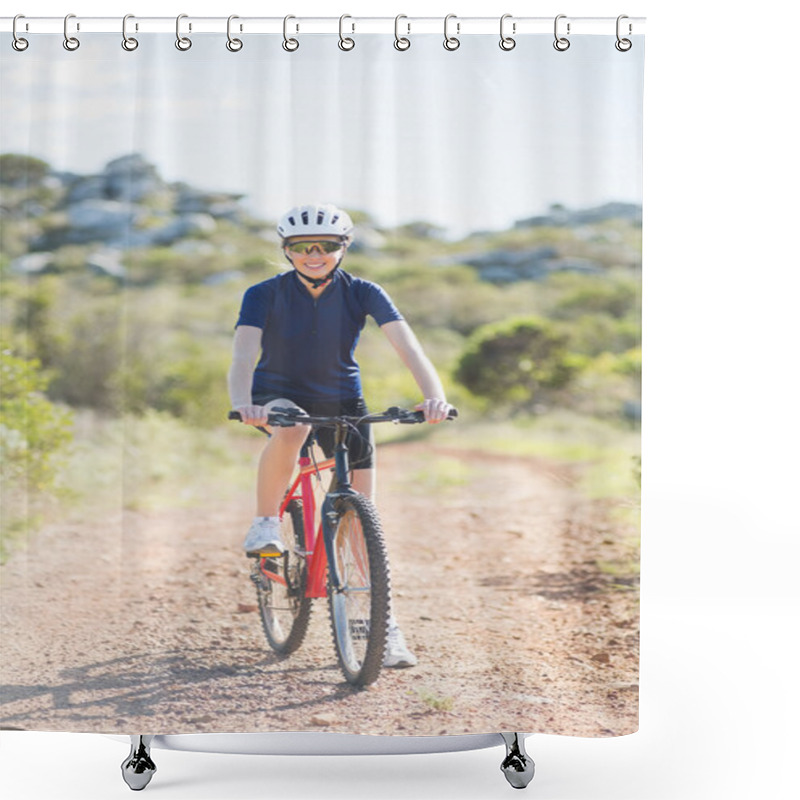 Personality  Woman Mountain Biking Outside Shower Curtains