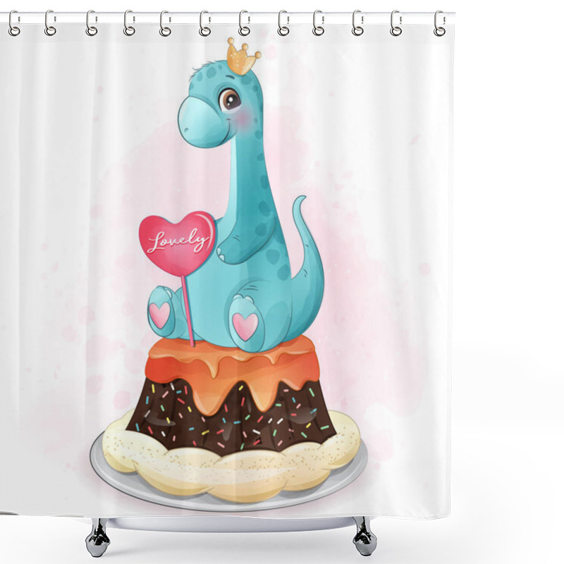 Personality  Cute Dinosaur Sitting In The Cake Illustration Shower Curtains