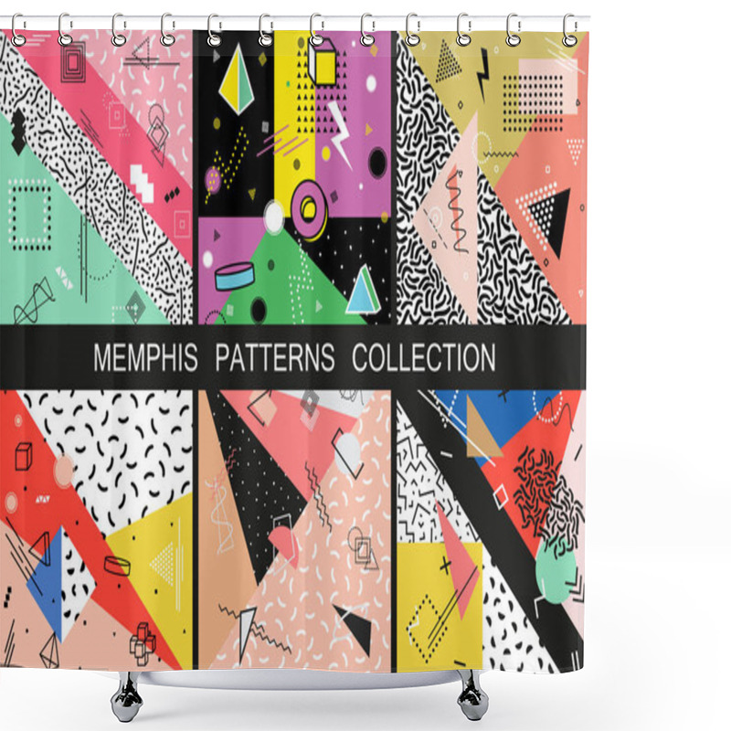 Personality  Collection Of Vector Abstract Memphis Patterns With Geometric Shapes Shower Curtains