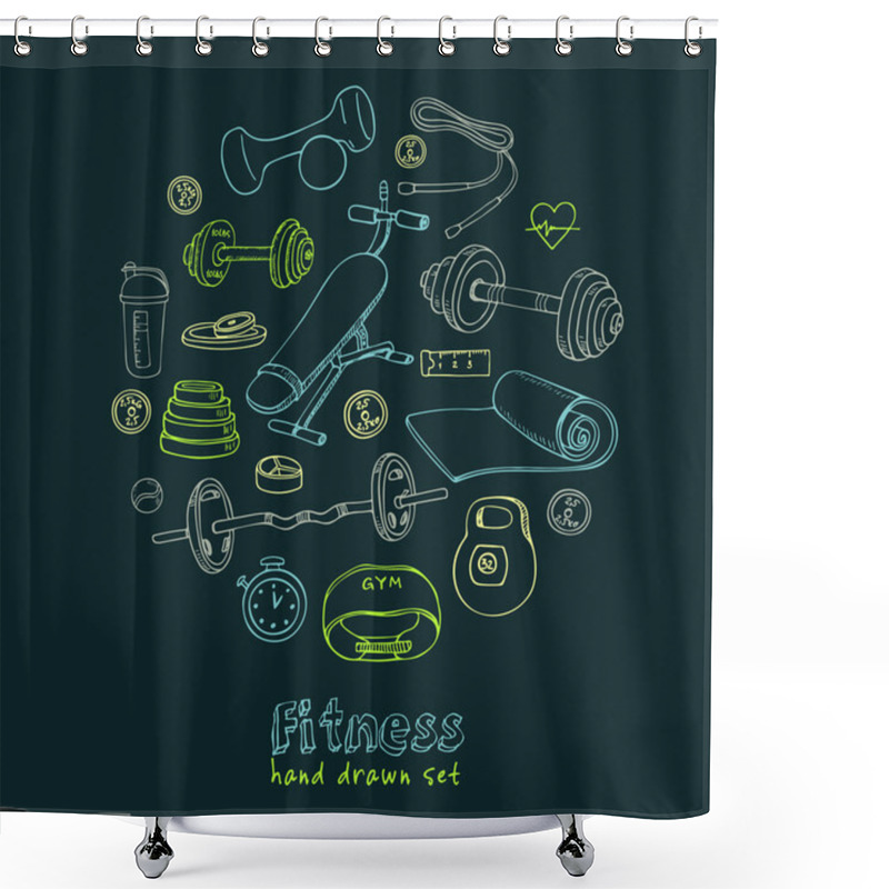 Personality  Set Of Fitness Bodybuilding Diet And Health Care Sketch Icons Shower Curtains