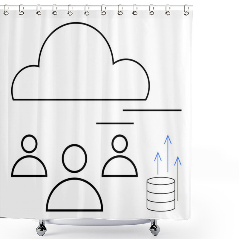 Personality  Cloud With Three Users And Database Symbolizing Data Sharing, Cloud Storage, Teamwork, Remote Access, And Digital Workflows. Ideal For Collaboration, Business, Technology, Communication Innovation Shower Curtains