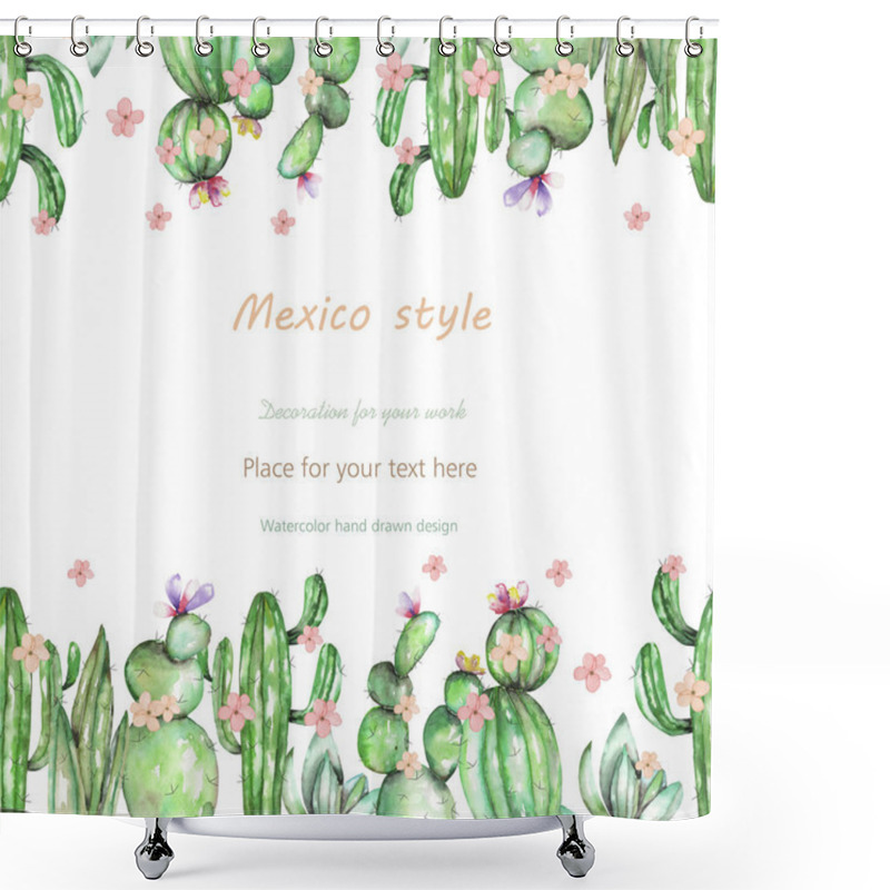 Personality  Background, Template Postcard With The Cactuses And Tender Flowers, Hand Drawn On A White Background Shower Curtains