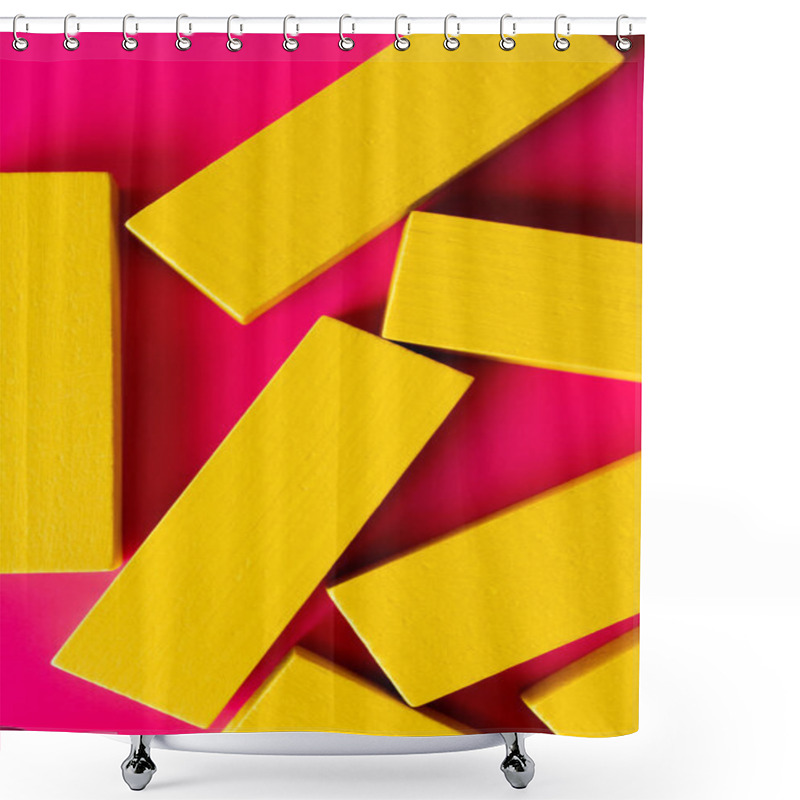 Personality  Close Up Of Bright Yellow Blocks On Pink Background, Top View Shower Curtains