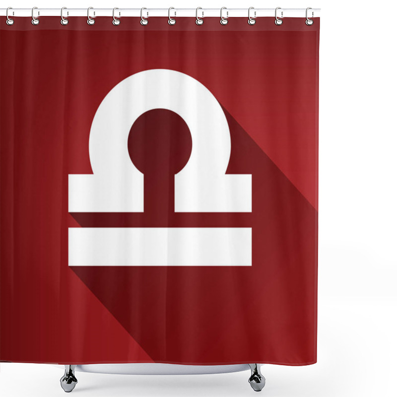 Personality  Libra Sign Illustration. Vector. White Icon With Limitless Shadow At Ruby Red Background. Shower Curtains