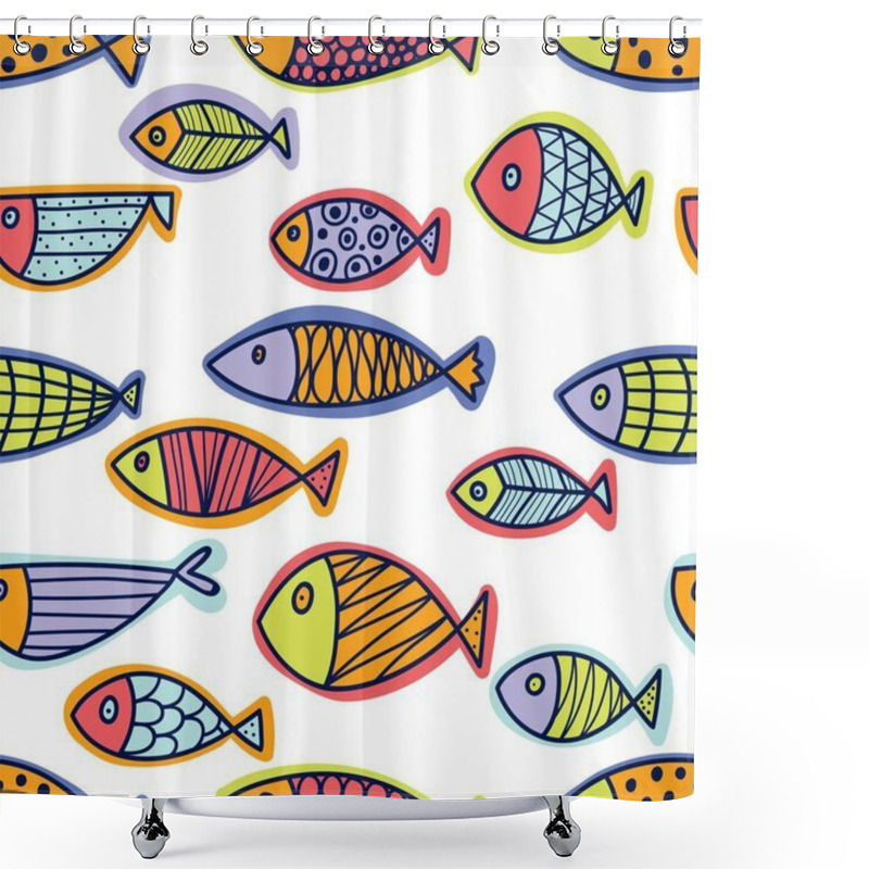 Personality  Cute Fish.  Kids Background. Seamless Pattern. Shower Curtains