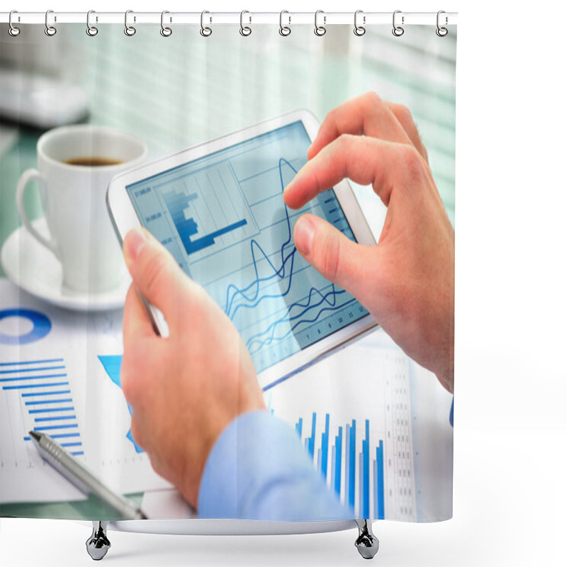 Personality  Businessman Using Tablet Computer Shower Curtains