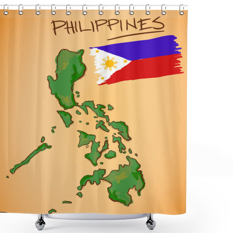 Personality  Philippines Map And National Flag Vector Shower Curtains