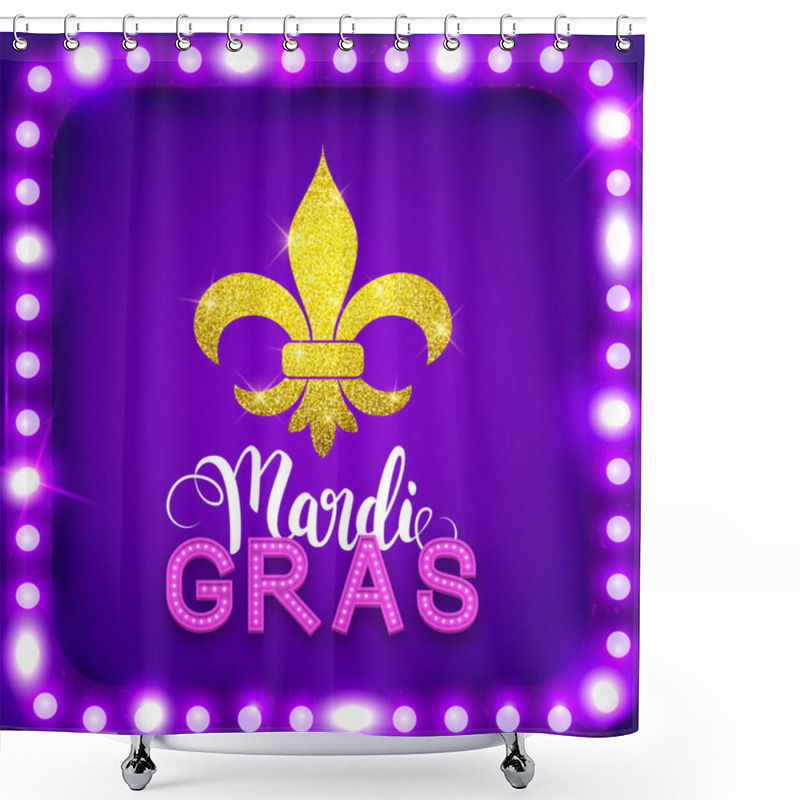 Personality  Mardi Gras Postcard, Purple Retro Frame With Shiny Neon Led Lights, Vector Illustration Shower Curtains