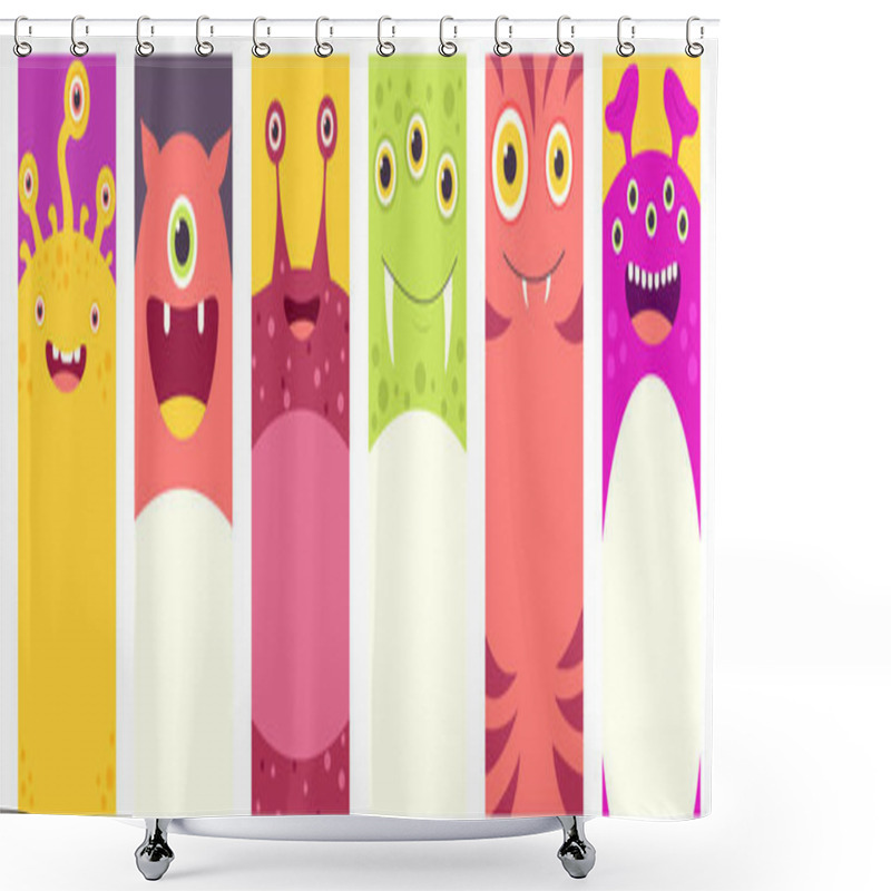 Personality  Set Of Vertical Banner, Background, Flyer, Placard, Sticker With Cute Monsters. Mock Up Template, Copy Space For Text. Vector Template Card For Greeting, Decoration, Congratulation, Invitation. EPS8 Shower Curtains