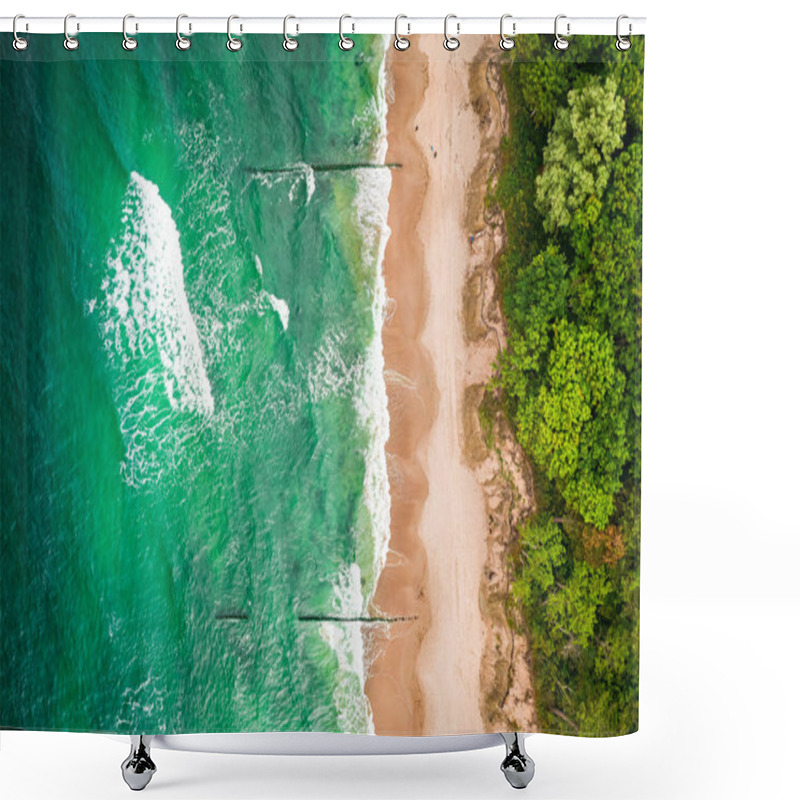 Personality  Breathtaking Blue Waves On Batlic Sea. Vacation At The Seaside. Aerial View Of Sea In Poland, Europe Shower Curtains