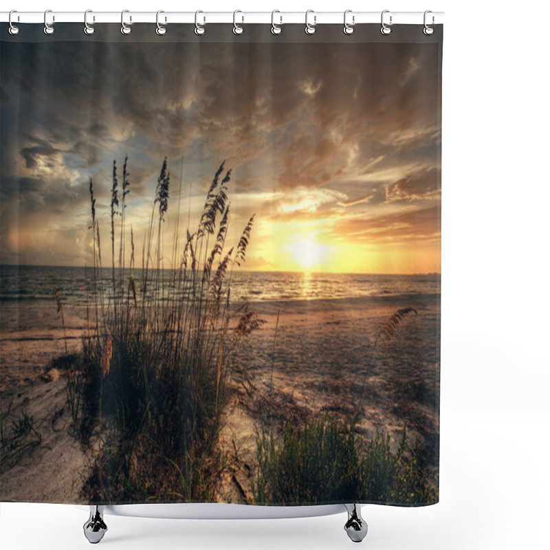 Personality  Grassy And Beach Sunset Shower Curtains