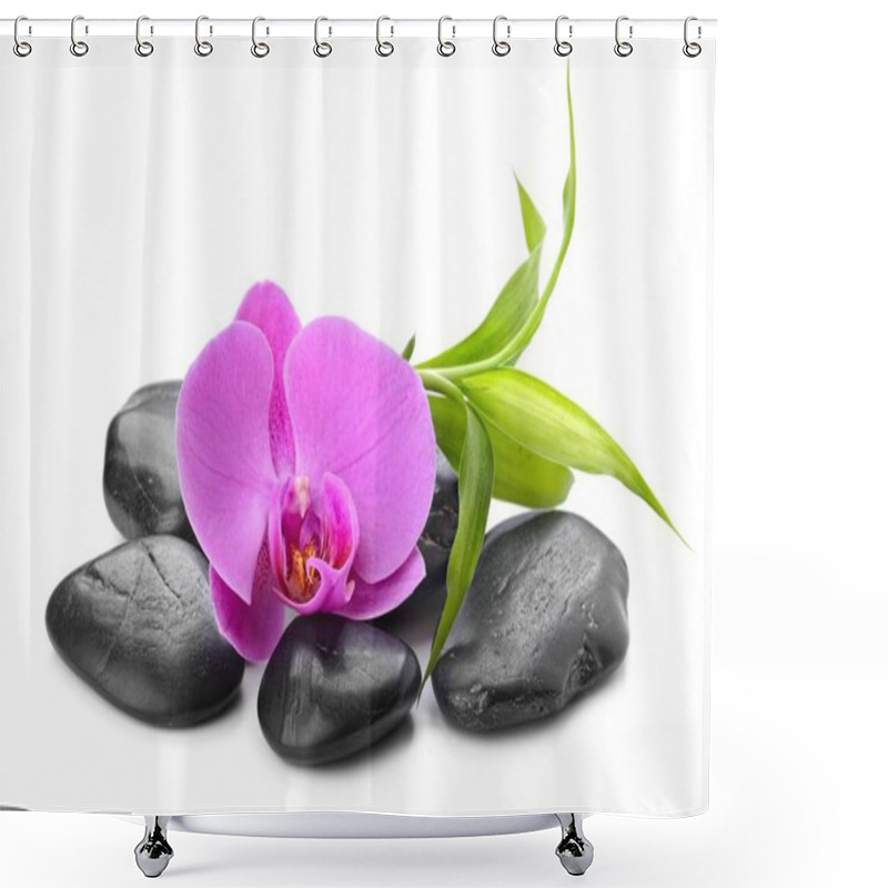 Personality  Zen Basalt Stones And Bamboo Isolated On White Shower Curtains