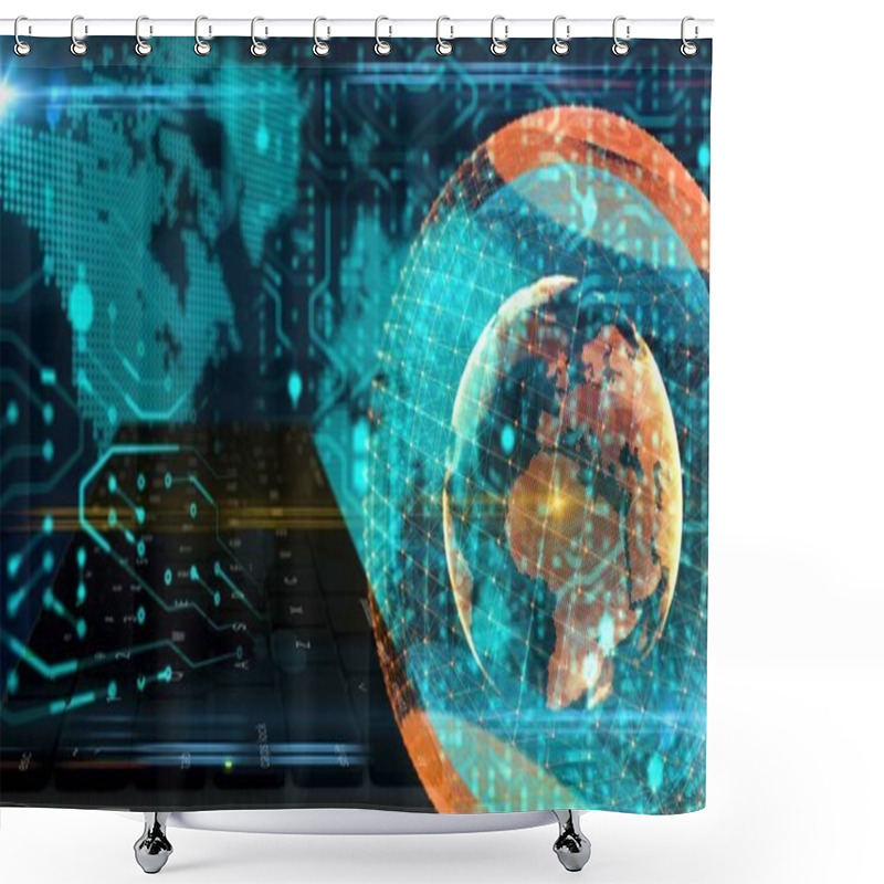 Personality  Digital World Keyboard And Globe, Comtemporary Chip Connections, Neuron Network Shower Curtains