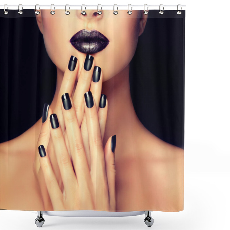 Personality  Beautiful Girl With Black Manicure Nails Shower Curtains