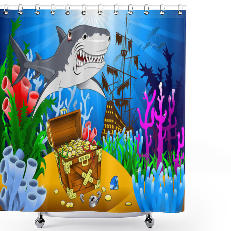 Personality  Great Evil Shark Guarding Treasure Shower Curtains