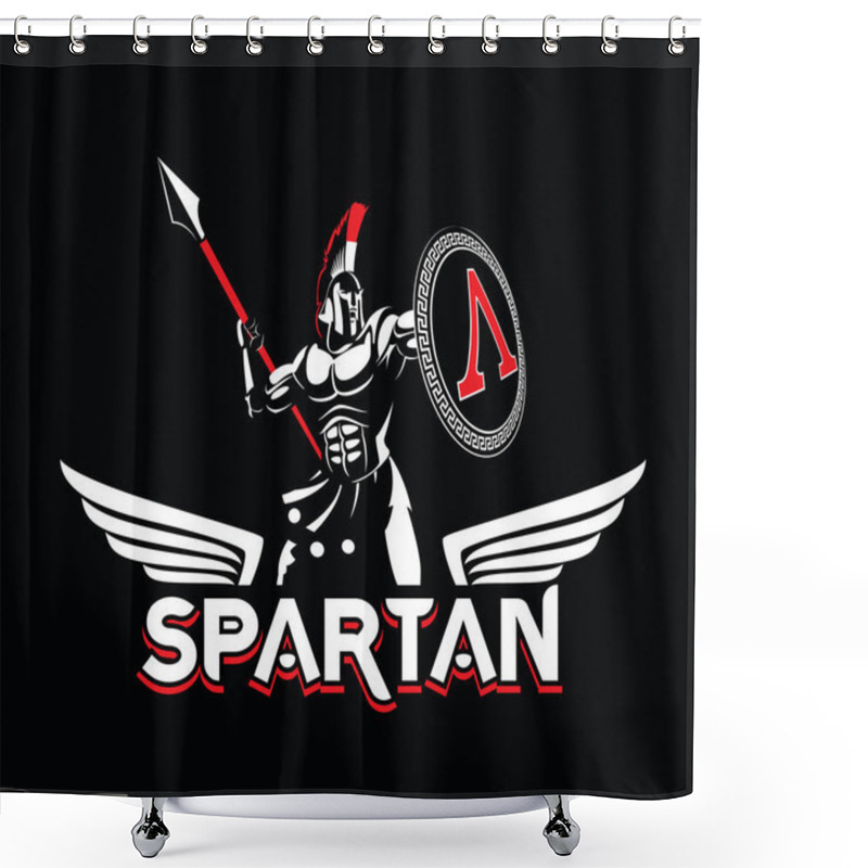 Personality  Spartan Emblem In Helmet And Shield. Black-and-White Logo Shower Curtains