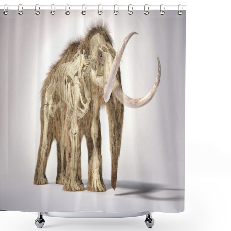 Personality  Woolly Mammoth With Skeleton In Ghost Effect, Front Perspective  Shower Curtains