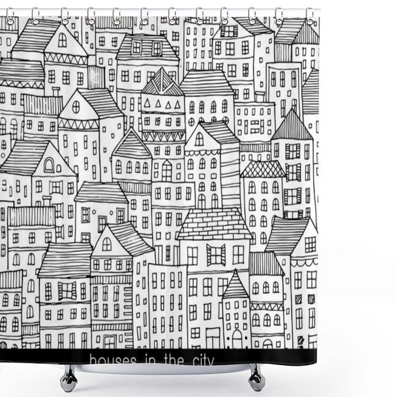 Personality  Houses In The City Sketch Doodle Style Shower Curtains