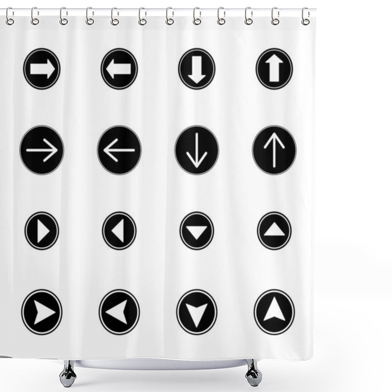 Personality   Arrows In Black Circles In Different Directions Isolated On White Shower Curtains