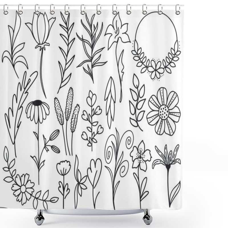 Personality  Flower Doodle Set Vector Illustration Shower Curtains