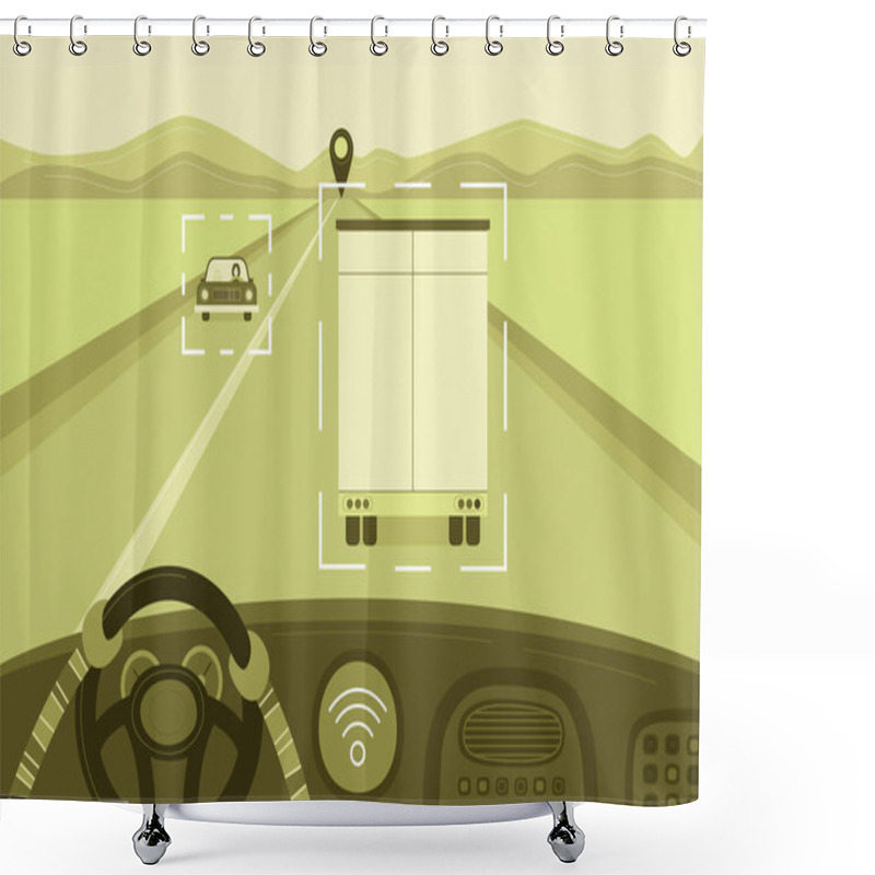 Personality  Self-driving Truck Monochrome Concept. Vector Illustration. Shower Curtains