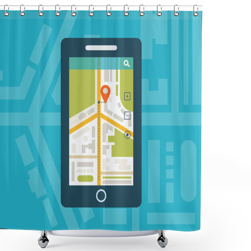 Personality  Gps Navigation On Mobile Phone With Map Shower Curtains