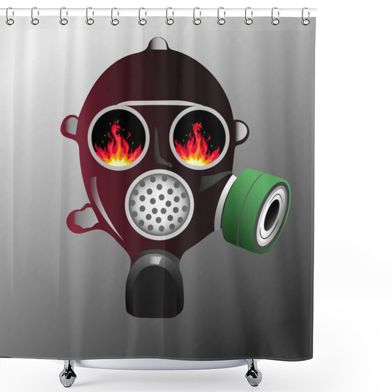 Personality  Illustration Of Gas Mask And Fire In Glasses On Grey Shower Curtains