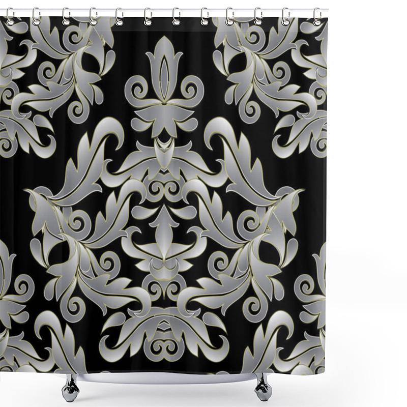 Personality  Damask 3d Seamless Pattern. Vector Ornate Floral Background  Shower Curtains