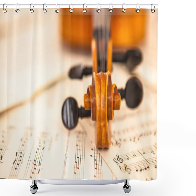 Personality  Old Violin Lying On The Sheet Of Music Shower Curtains