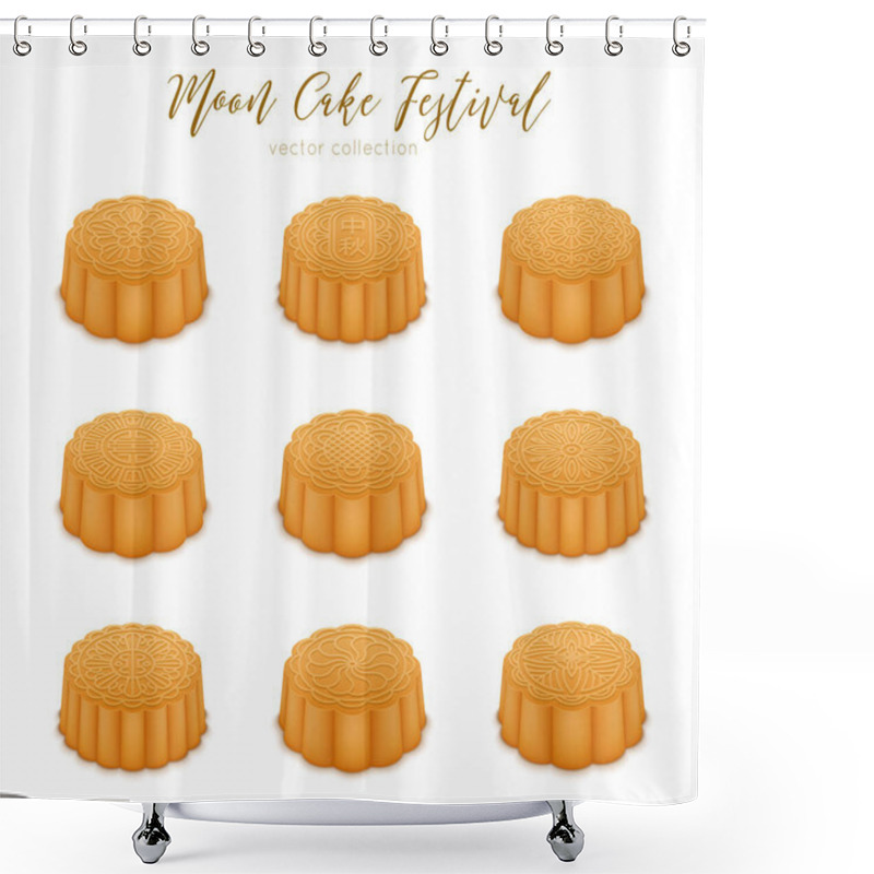 Personality  Mooncakes Set For The Mid-autumn Festival. Traditional Chinese Desert For Celebration Happy Mid Autumn. Vector Illustration  Shower Curtains