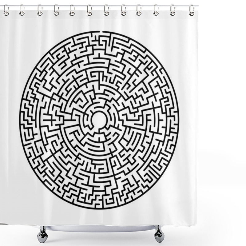 Personality  Maze In Abstract Style. Labyrinth Game. Black Maze Circle. Black Labyrinth. Maze Symbol. Labyrinth Isolated On White Background. Shower Curtains