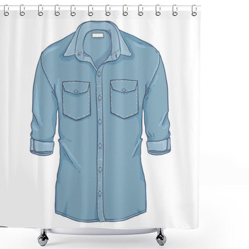 Personality  Vector Blue Denim Shirt With Roll Up Sleeves Shower Curtains