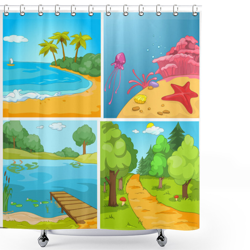 Personality  Vector Cartoon Set Of Summer Backgrounds. Shower Curtains