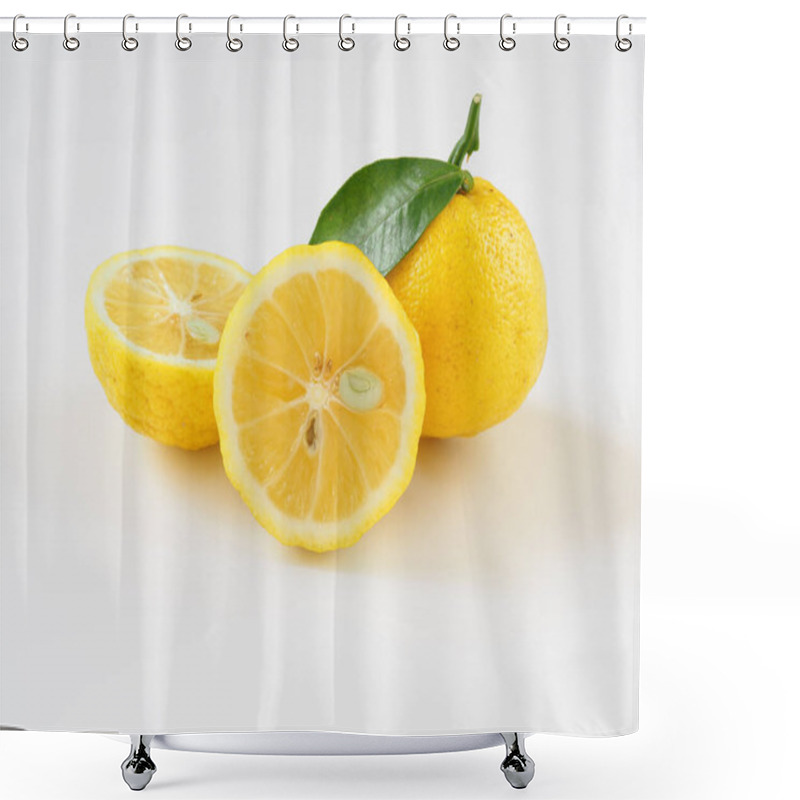 Personality  Japanese Yuzu Fruits Placed On White Background Shower Curtains