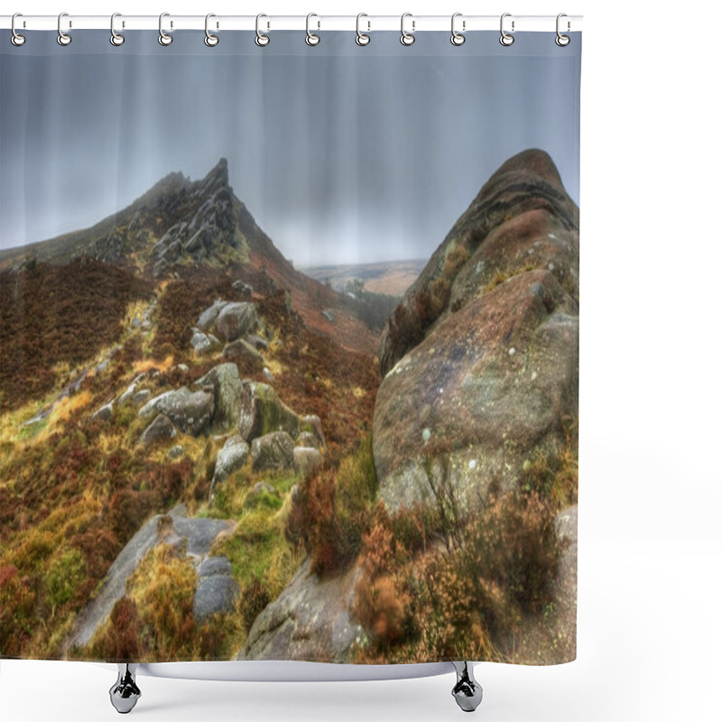 Personality  Ramshaw Rocks In Peak District National Park On Foggy Autumn Day Shower Curtains