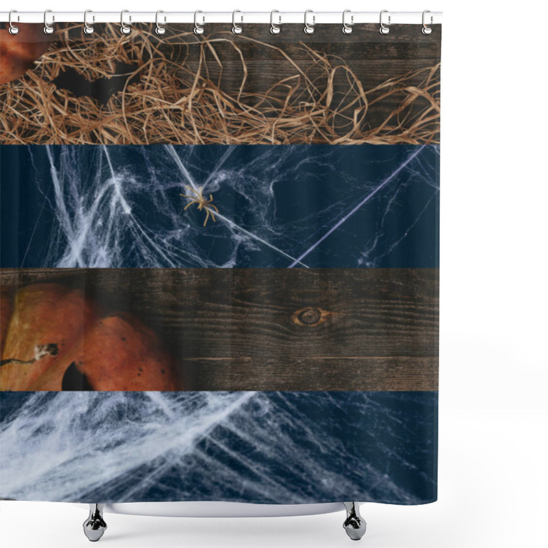 Personality  Collage Of Spiderweb And Traditional Halloween Pumpkin Shower Curtains