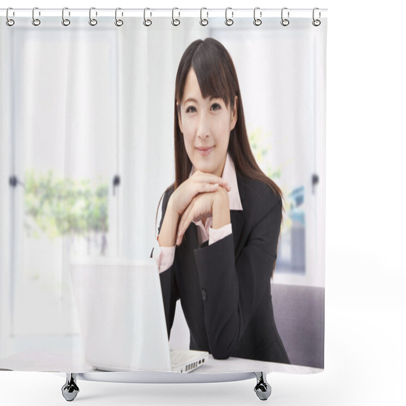 Personality  Beautiful Businesswoman With Laptop Shower Curtains