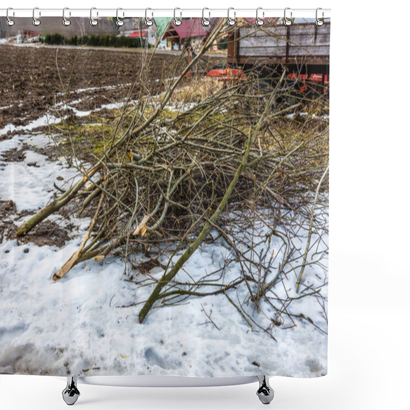 Personality  Dead Wood On The Road. Felled Tree And Branches. Agriculture And Countryside Theme Shower Curtains