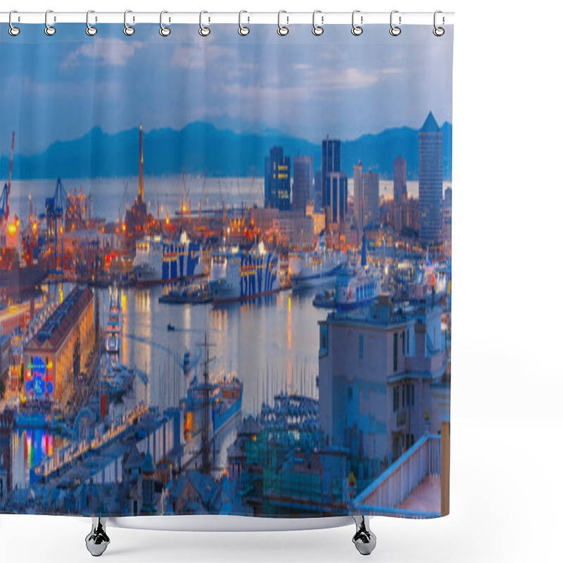 Personality  Old Lighthouse In Port Of Genoa At Night, Italy. Shower Curtains