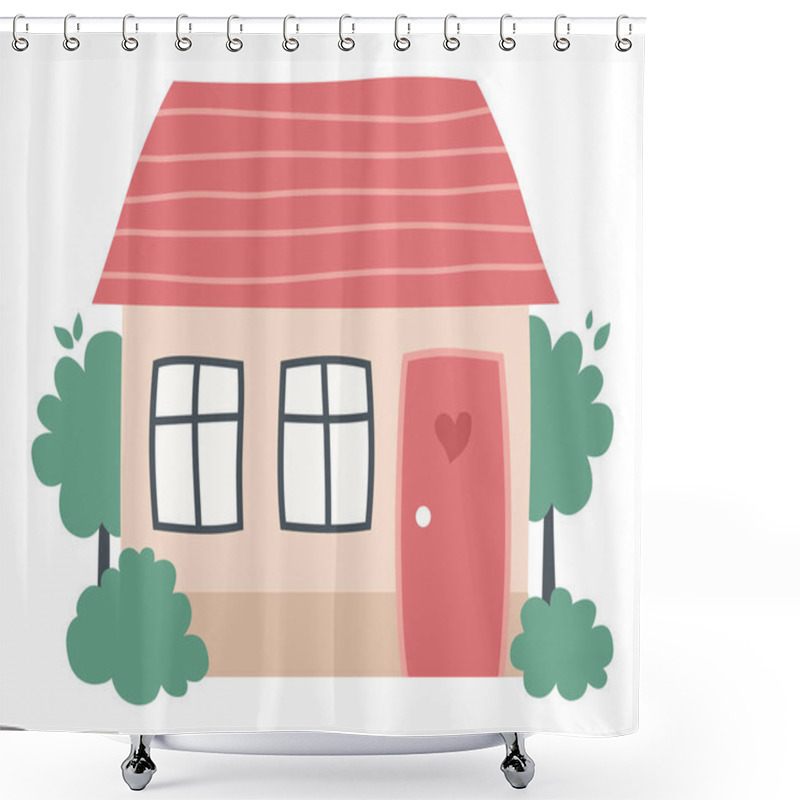 Personality  Cute Cartoon House With A Garden. Hand Drawn Vector Illustration Shower Curtains