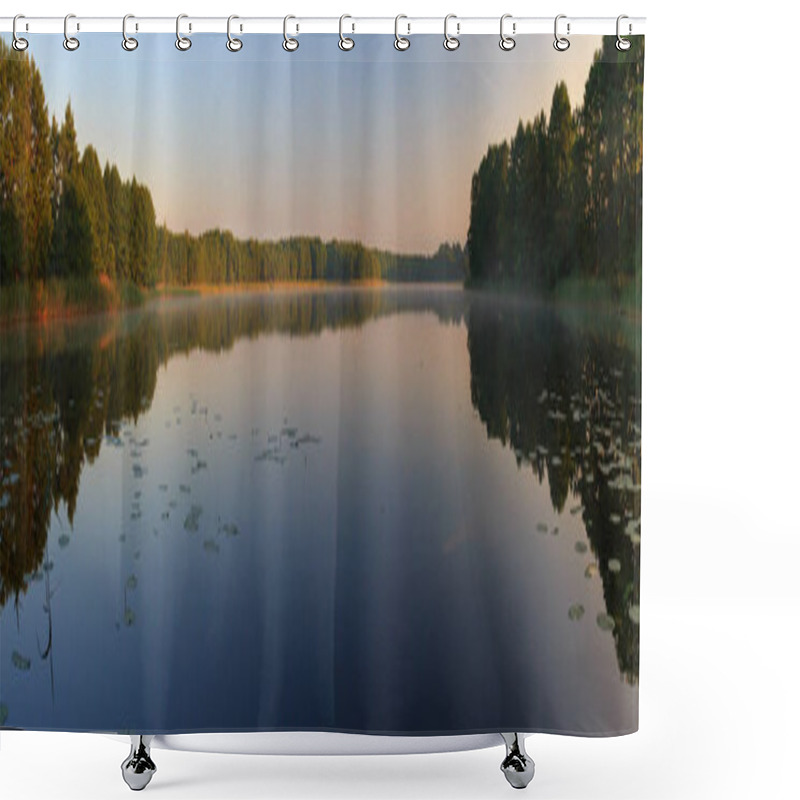 Personality  Panorama. Beautiful Lake At Dawn. Shower Curtains